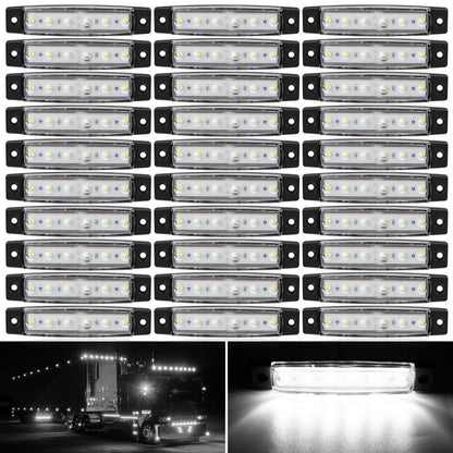 Thirty-Piece 12 V LED Side Marker Light Set with Six LEDs per Lamp in Amber, Red, White, Blue, Green or Purple