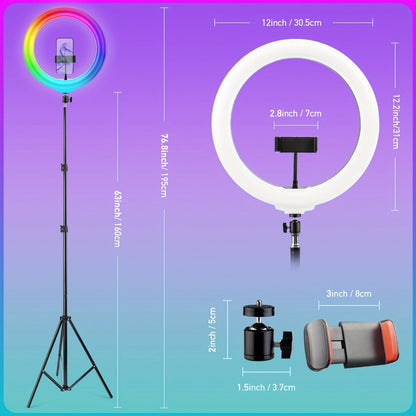 RGB Ring Light 12 Inch Dimmable with 63 Inch Adjustable Tripod USB Powered Phone Stand Gimbal for an Everyday Personal Care Routine