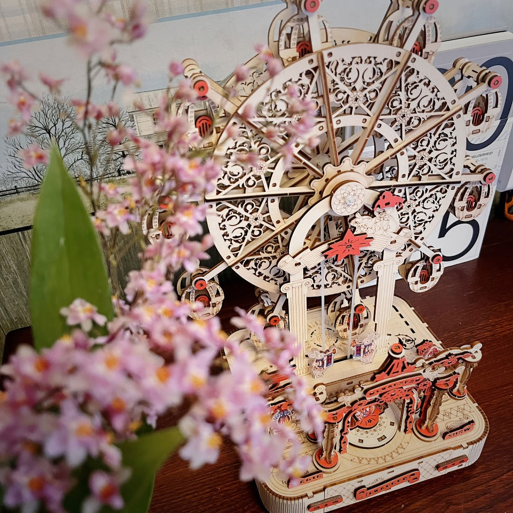 DIY Wooden Ferris Wheel Music Box Kit, 3D Mechanical Spinning Puzzle Model with the Listed Color, Size or Set Options for Everyday Use