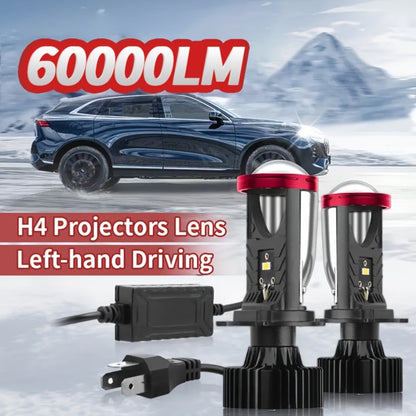 H4 LED Headlight Bulbs 2pcs 60000 Lumens 420W 3570 CSP Chip Projection Lens 6000K White High Low Beam 12-24V Ultra Bright Upgrade for Motor