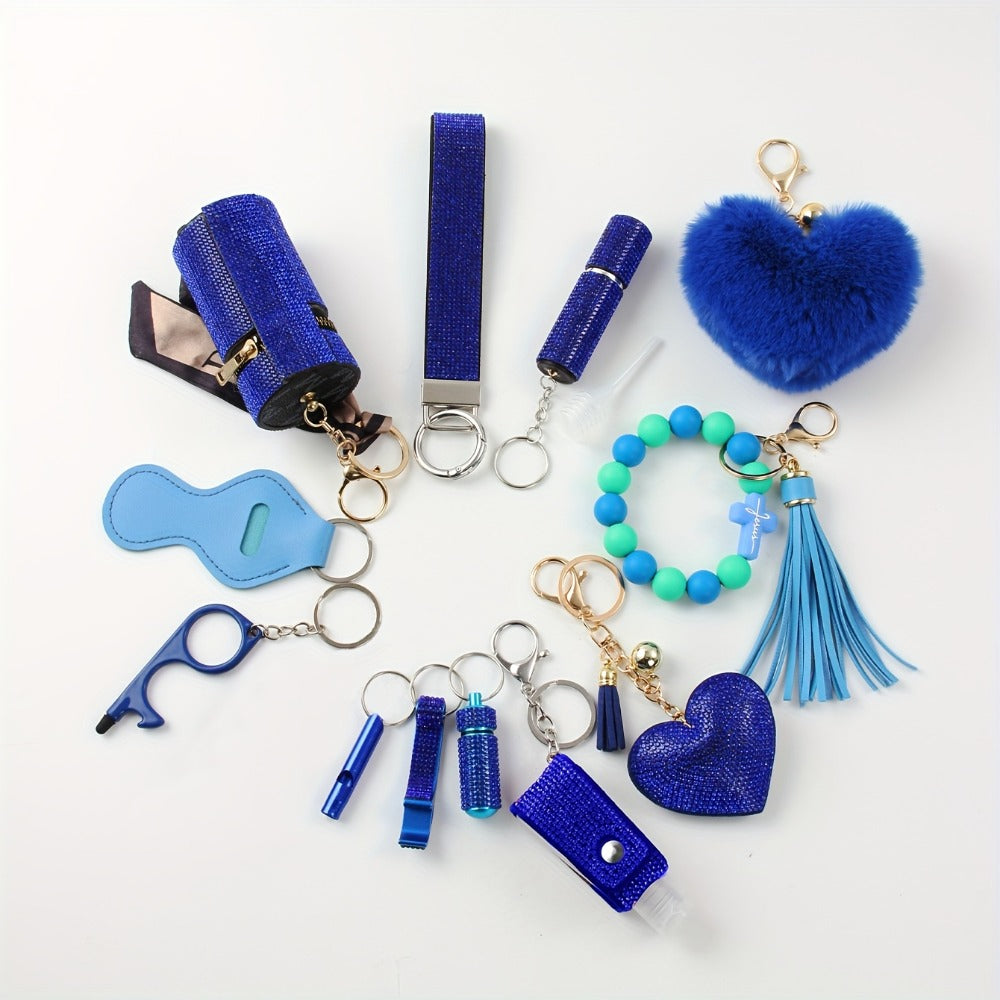 Rhinestone Keychain Set for Women 13-Piece with the Listed Color, Size or Set Options for Everyday Use