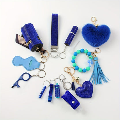 Rhinestone Keychain Set for Women 13-Piece with the Listed Color, Size or Set Options for Everyday Use