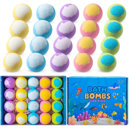 Ocean Bath Bombs Gift Set 20pcs Sea Themed Fizzy Bath Salt Balls Fun Treasure Shapes Colorful, for Bath Time, Home Spa and Personal Care