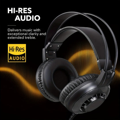 Wired Over-Ear Studio Gaming Headphones with Boom Arm Microphone for Bedside Audio, Alarms and Room Entertainment