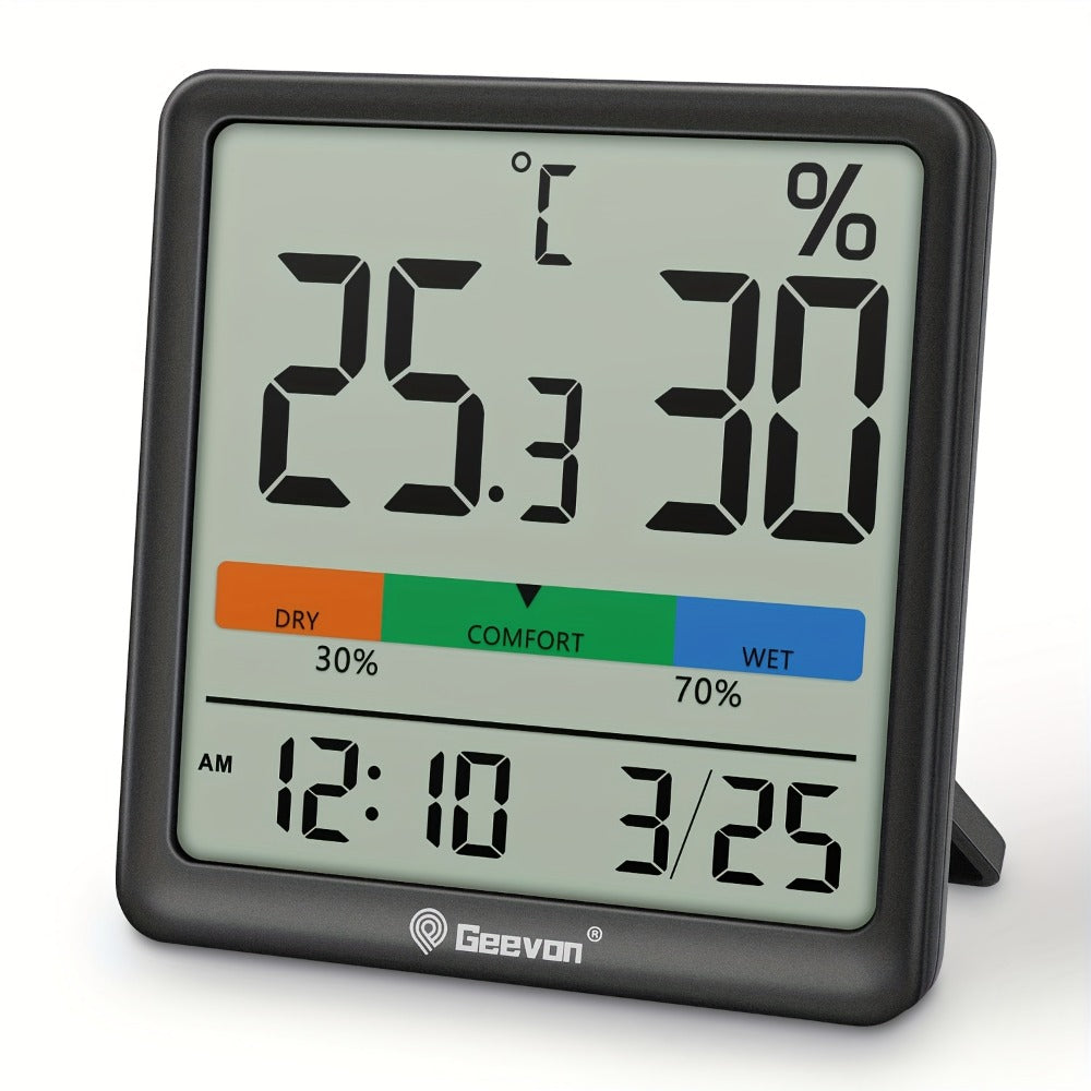 Indoor Thermometer Hygrometer Digital | Accurate Temperature Humidity Monitor with Clock & Calendar | Desktop Room Humidity Gauge for Home