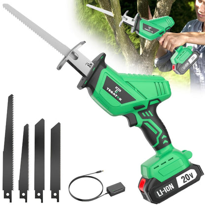 Electric Reciprocating Saw Cordless with LED Light & Safety Lock, Multi-Purpose Cutting Tool with Replaceable Blades