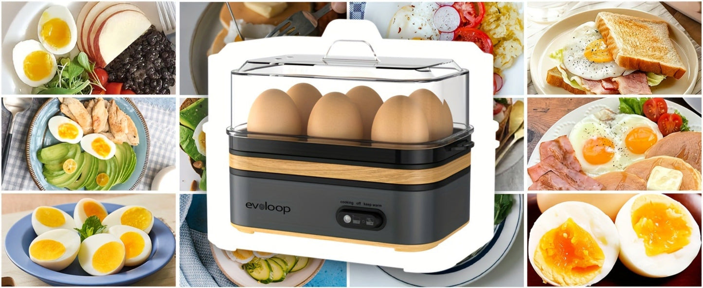 Electric Egg Cooker 6 Egg Rapid Stainless Steel 400W for Hard Boiled Poached Scrambled Eggs for Home Cooking, Dining and Outdoor Meals
