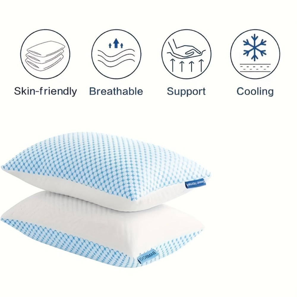 Memory Foam Bed Pillows King Size 2 Pack Hotel Quality Cooling Down Alternative Non-Collapsing Pillow Set Polyester Viscose Cover