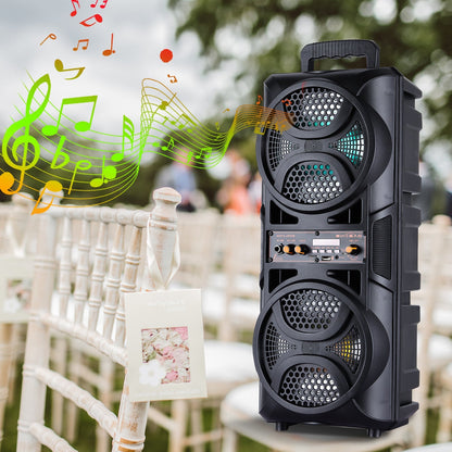 Portable PA Speaker Dual-Woofer RGB Karaoke System with 1800mAh Battery, Wired Mic and Remote