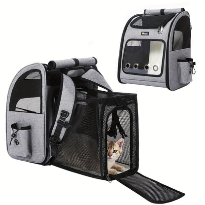 Expandable Pet Carrier Backpack | Airline Approved Foldable Cat Dog Travel Bag for Small Medium Pets, Breathable Mesh