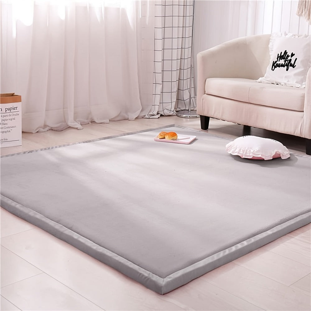 Tatami Floor Mat Thick Foam Padded Rug Coral Velvet Baby Play Mat Crawling Mat for Kids Nursery Playroom Living Room Yoga Mat Japanese Style
