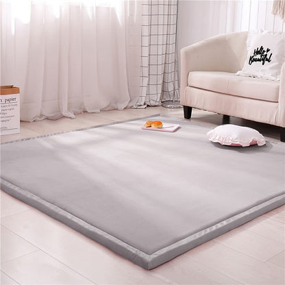 Tatami Floor Mat Thick Foam Padded Rug Coral Velvet Baby Play Mat Crawling Mat for Kids Nursery Playroom Living Room Yoga Mat Japanese Style