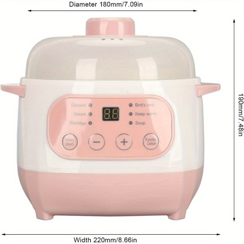 Electric Ceramic Stew Pot 1L 200W Anti Dry Burn 24H Intelligent Reservation Slow Cooker for Entryways, Bedrooms and Living Spaces