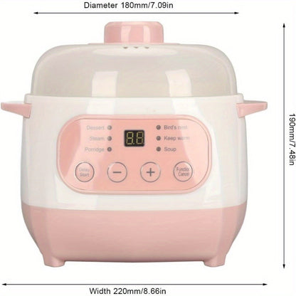 Electric Ceramic Stew Pot 1L 200W Anti Dry Burn 24H Intelligent Reservation Slow Cooker for Entryways, Bedrooms and Living Spaces