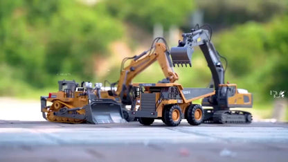 Remote Control Excavator Loader Dump Truck Toy for Kids 2.4GHz Alloy RC Construction Vehicle with Light & Sound