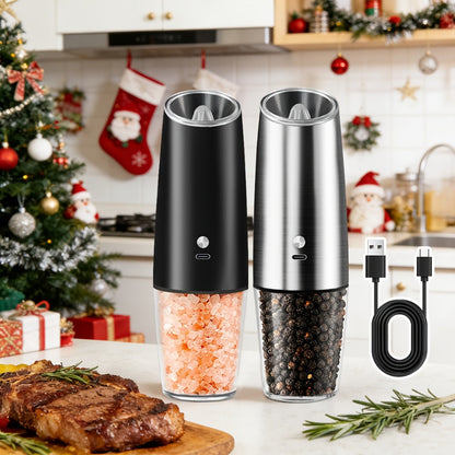 2pcs USB Rechargeable Electric Salt and Pepper Grinder Set with LED Light & Adjustable Coarseness
