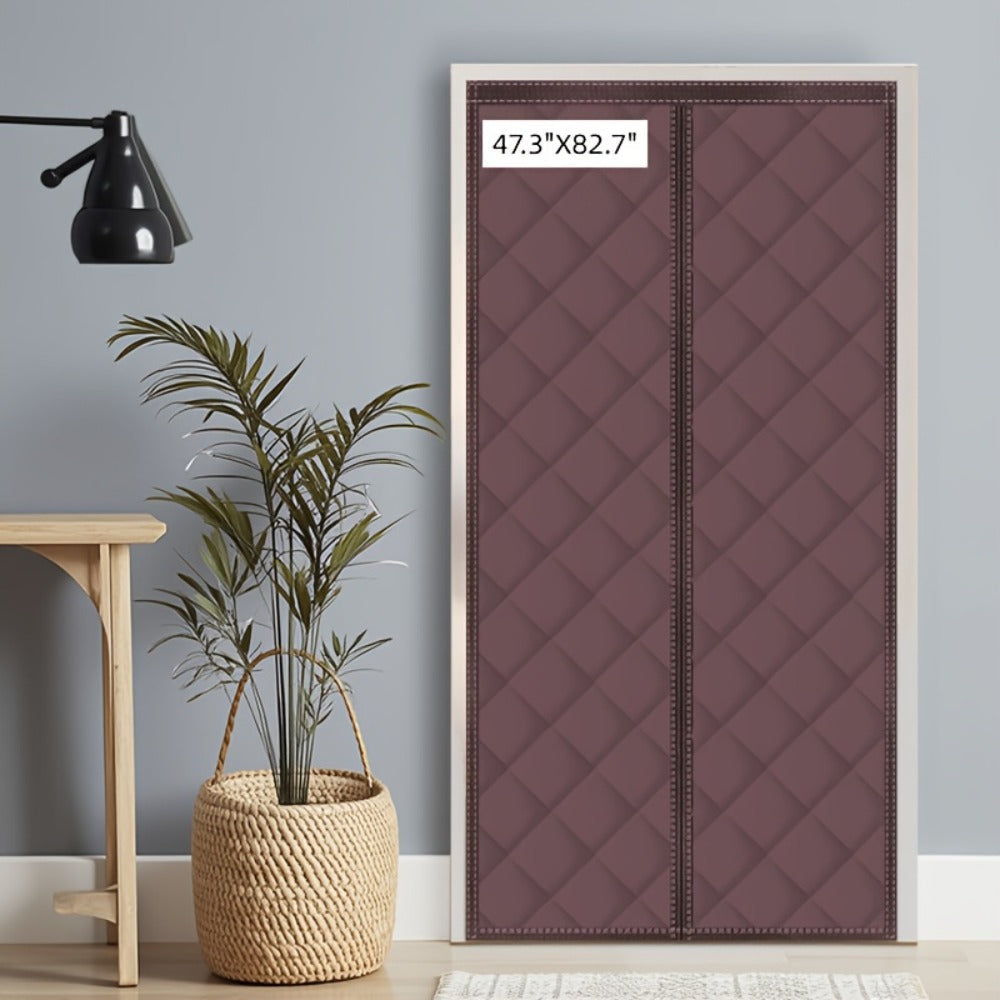 Thermal Insulated Door Curtain Magnetic Closure Knit Plaid Pattern – Windproof Insulation Blanket for Front Door, Sliding Glass