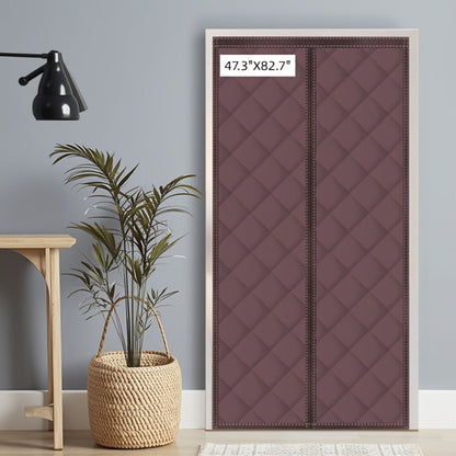 Thermal Insulated Door Curtain Magnetic Closure Knit Plaid Pattern – Windproof Insulation Blanket for Front Door, Sliding Glass
