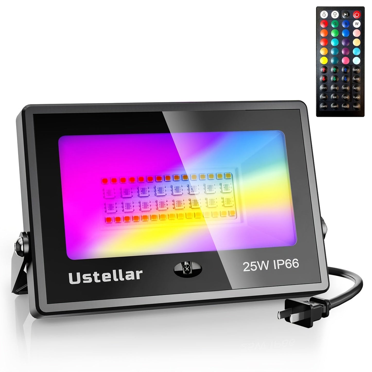 RGB LED Flood Light 25W Outdoor Color Changing - 1000 DIY Colors, 44-Key Remote, Strobe & Fade Modes