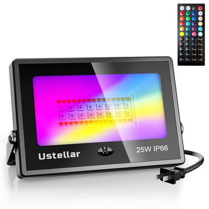 RGB LED Flood Light 25W Outdoor Color Changing - 1000 DIY Colors, 44-Key Remote, Strobe & Fade Modes