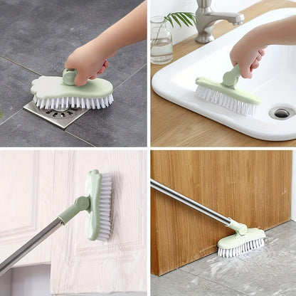 Green Floor Scrub Brush with 34- to 47.2-Inch Adjustable Handle, 180-Degree Pivoting Head and 6-Inch Bristle Base
