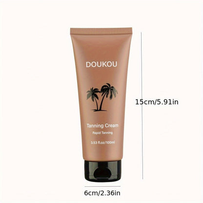 Sunless Self-Tanning Cream 100ml in Squeeze Tube with Light, Medium and Deep Shade Application Graphic