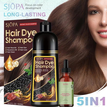 Hair Dye Coloring Shampoo 5-in-1 Upgraded with Hibiscus Oil, Squalane & Glycerin – Quick Color & Nourishing, Gentle Skin-Safe Formula