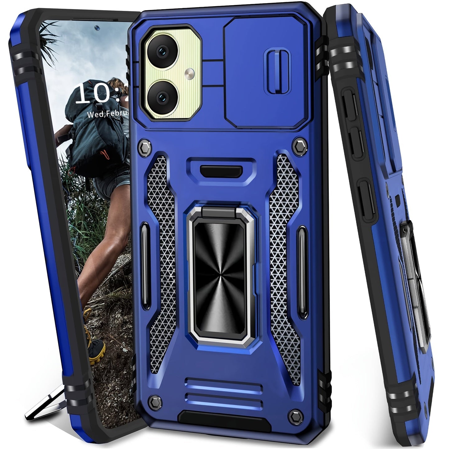 Samsung Galaxy Shockproof Magnetic Phone Case with 360° Rotating Ring Bracket & Sliding Lens Protector – Heavy Duty Cover for S24FE S23FE