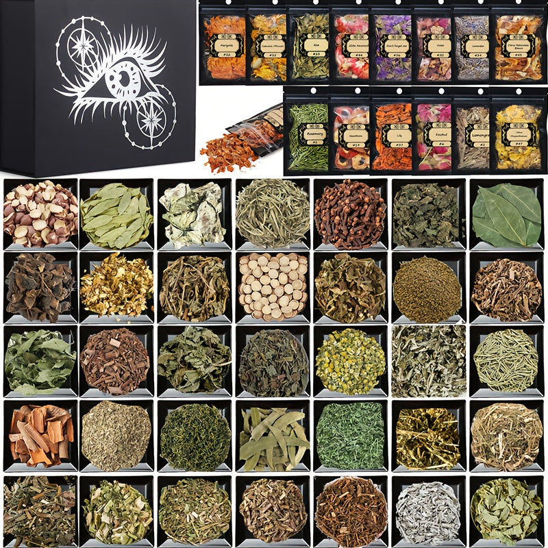 Dried Herbs for Witchcraft 50-Pack, Bulk Dried Flowers & Herb Kit for Wicca Beginners, Pagan Rituals