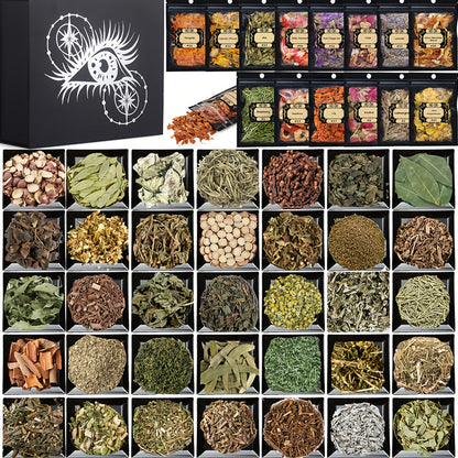 Dried Herbs for Witchcraft 50-Pack, Bulk Dried Flowers & Herb Kit for Wicca Beginners, Pagan Rituals
