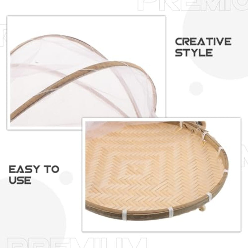 Hand Woven Fruit Basket with Lid – Bamboo Food Storage Basket for Kitchen Countertop, Bread, Vegetables, Picnic Organizer with Mesh Cover
