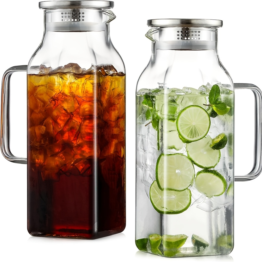 Square 68-Ounce Glass Pitcher with Metal-Look Lid and Handle in Two-, Six- or Twelve-Piece Packs