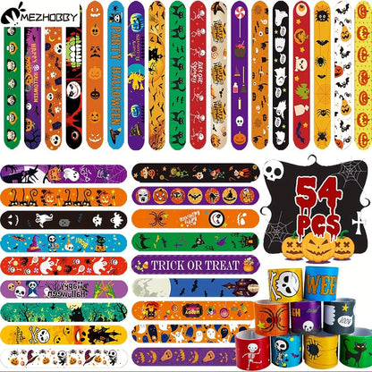 Halloween Slap Bracelets Bulk for Kids, 54/100PCS Halloween Party Favors for Boys & Girls, Spooky Bag Stuffers