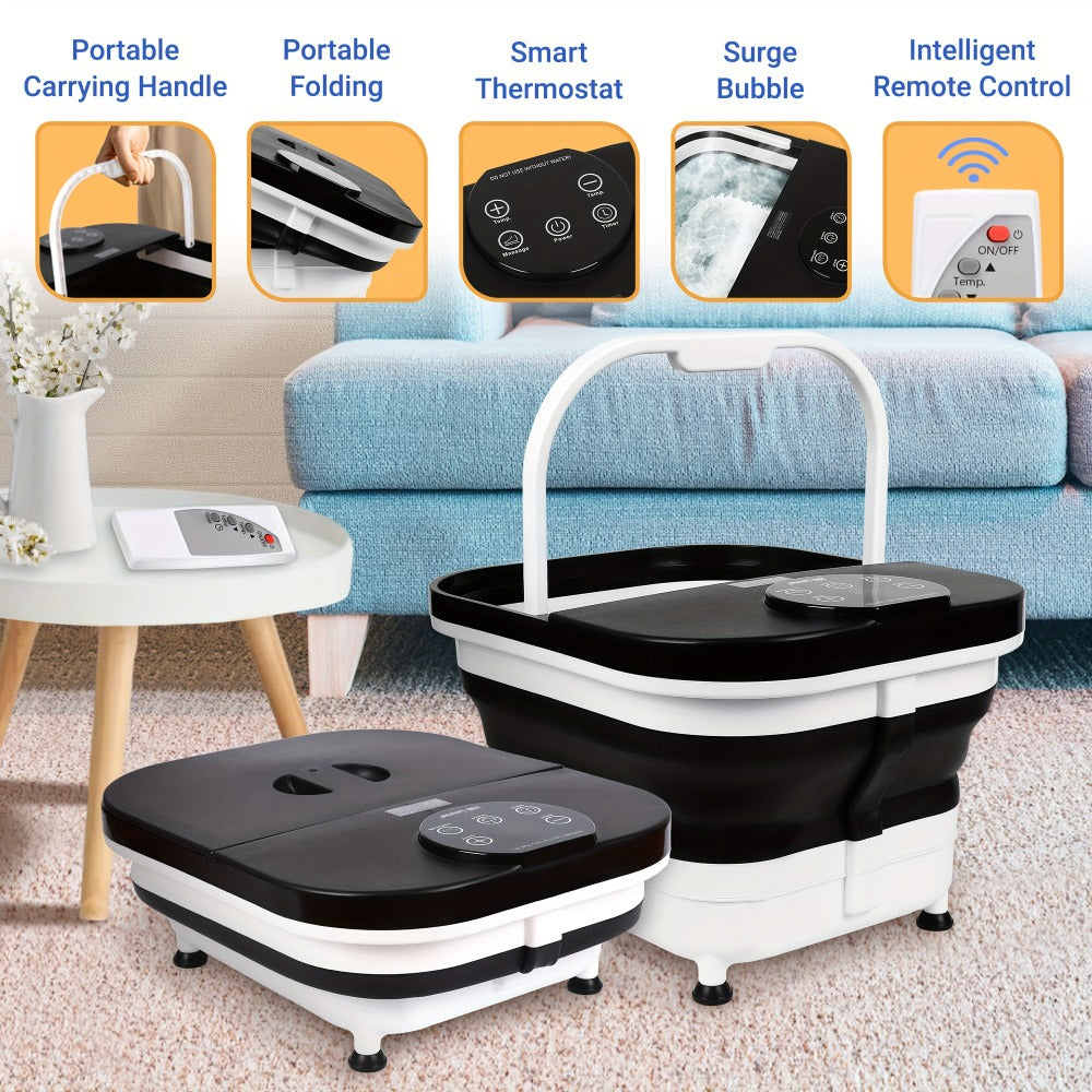 Foldable Foot Spa Bath with 20 Massage Rollers, Touchscreen Temperature Display, Remote Control & Shower