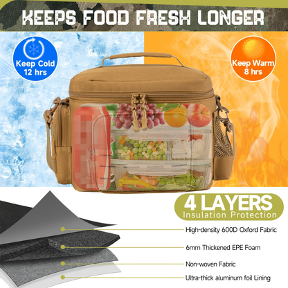 13L Tactical Lunch Bag Tote with MOLLE Front Panel, Multiple Pockets, Shoulder Strap and Three Colors