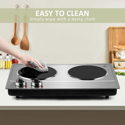 Electric Infrared Cooktop Double Burner Hot Plate, 1800W Portable Dual Temperature Control, Easy-Clean Smooth Surface