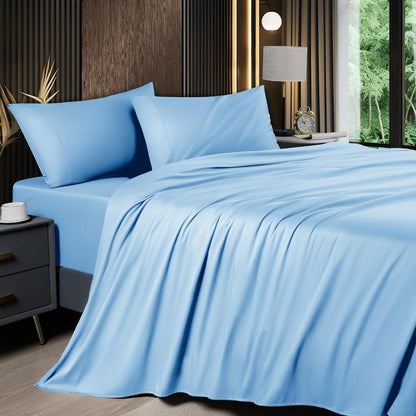 Bed Sheet Set 4-Piece 2200TC Bamboo Blend with Four Bed Sizes and Eleven Solid Color Options