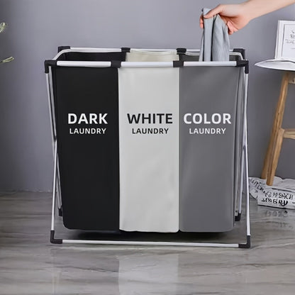 Laundry Hamper Sorter 3-Section Foldable Basket with Oxford Bags Large Rectangular Hamper with Handles Durable Fabric for Home Dorm Bathroom