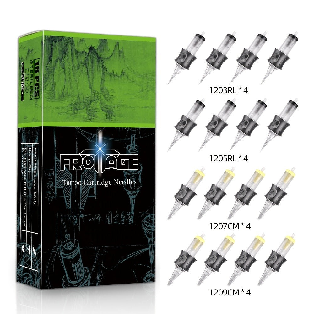 Tattoo Cartridge Needles with Froinage Label, 16-Piece Mixed Model Pack in Combination A or B