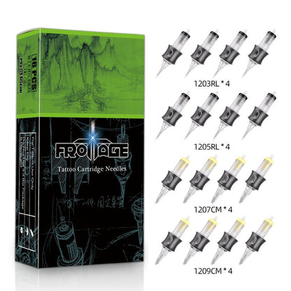 Tattoo Cartridge Needles with Froinage Label, 16-Piece Mixed Model Pack in Combination A or B