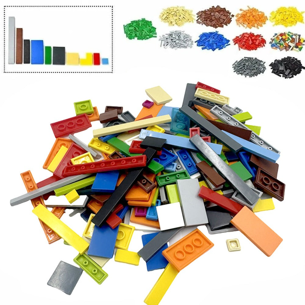 Bulk Flat Tile Building Blocks 150 Pcs – Smooth Thin Plate Bricks 1x1 1x2 1x6 LEGO Compatible MOC Accessories Kids Creative Building DIY