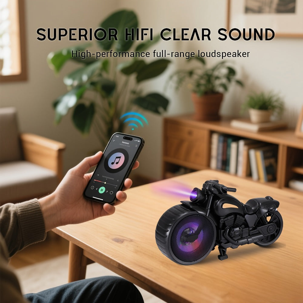 Bluetooth Speaker MOTO BEAT Motorcycle-Shaped RGB Model with FM Radio, USB, TF, AUX and Rechargeable Battery