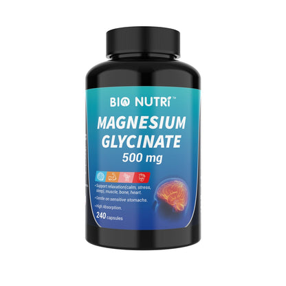 Magnesium Glycinate 500mg Chelated Capsules, Deep Sleep, Stress & Relaxation Supplement for Women & Men