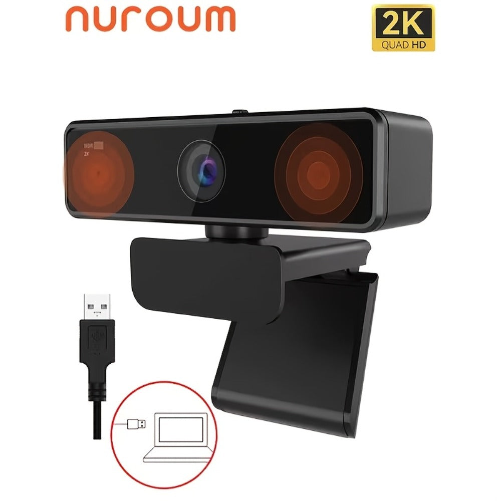 2K Webcam with Dual Microphone for PC Laptop, Nuroum V11 1440P HD USB Conference Camera, 360° Rotatable