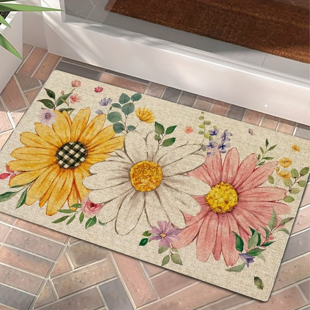 Sunflower Daisy Doormat Floral Welcome Mat Flannel Rug for Front Door Entryway Bathroom Kitchen, Spring Summer Seasonal Decor