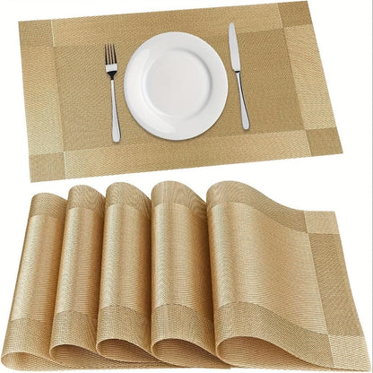 PVC Placemats Set of 6 Heat Resistant Non-Slip Washable Table Mats for Kitchen Dining Table, Easy Clean Vinyl Dinner Mats 11.8x17.7 Inch