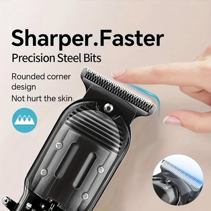 Hair Clippers & Trimmers Transparent LCD Kit with Full-Size Clipper, T-Blade Detailer, Foil Shaver and Type-C Charging