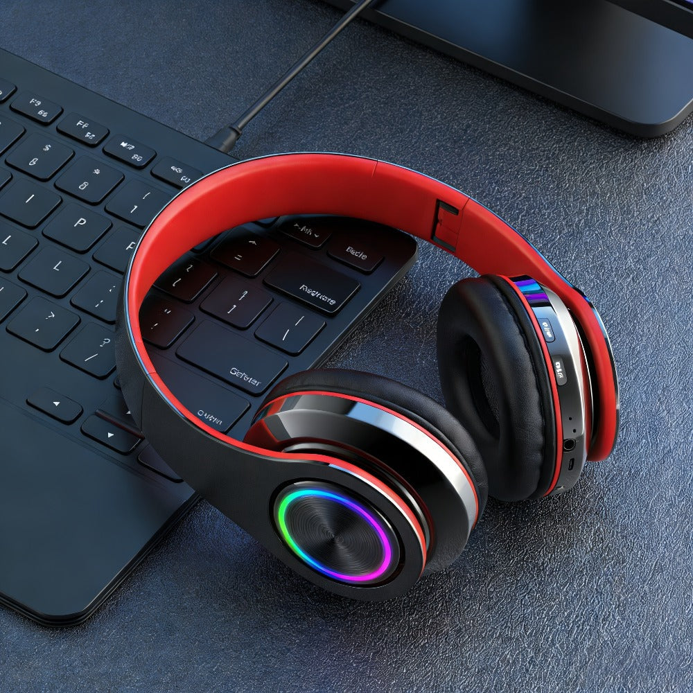 LED Light Over-Ear Wireless Headphones Deep Bass Subwoofer, Active Noise Cancelling Foldable Headset Bluetooth 5.3