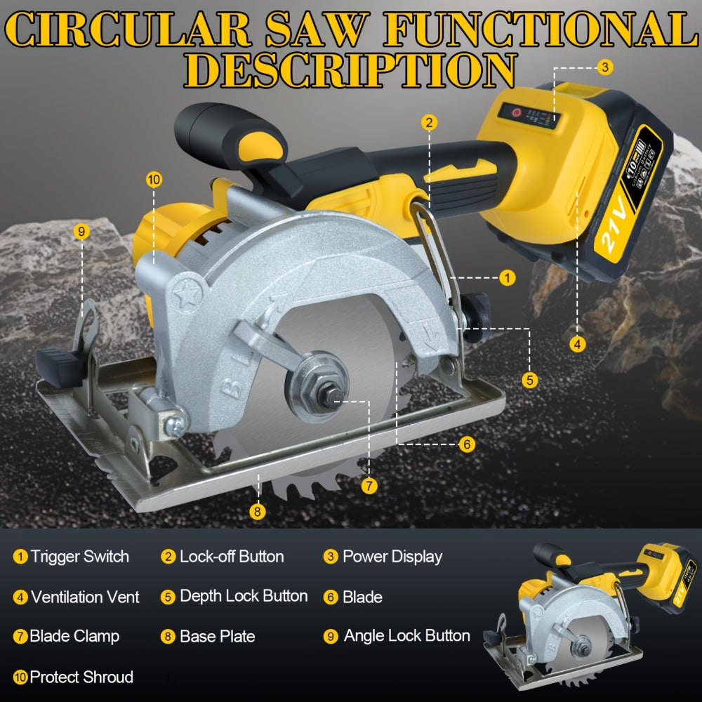 Brushless Circular Saw Kit 5-Inch 6900RPM with 4000mAh Battery Charger 4 Blades 45 Degree for Entryways, Bedrooms and Living Spaces