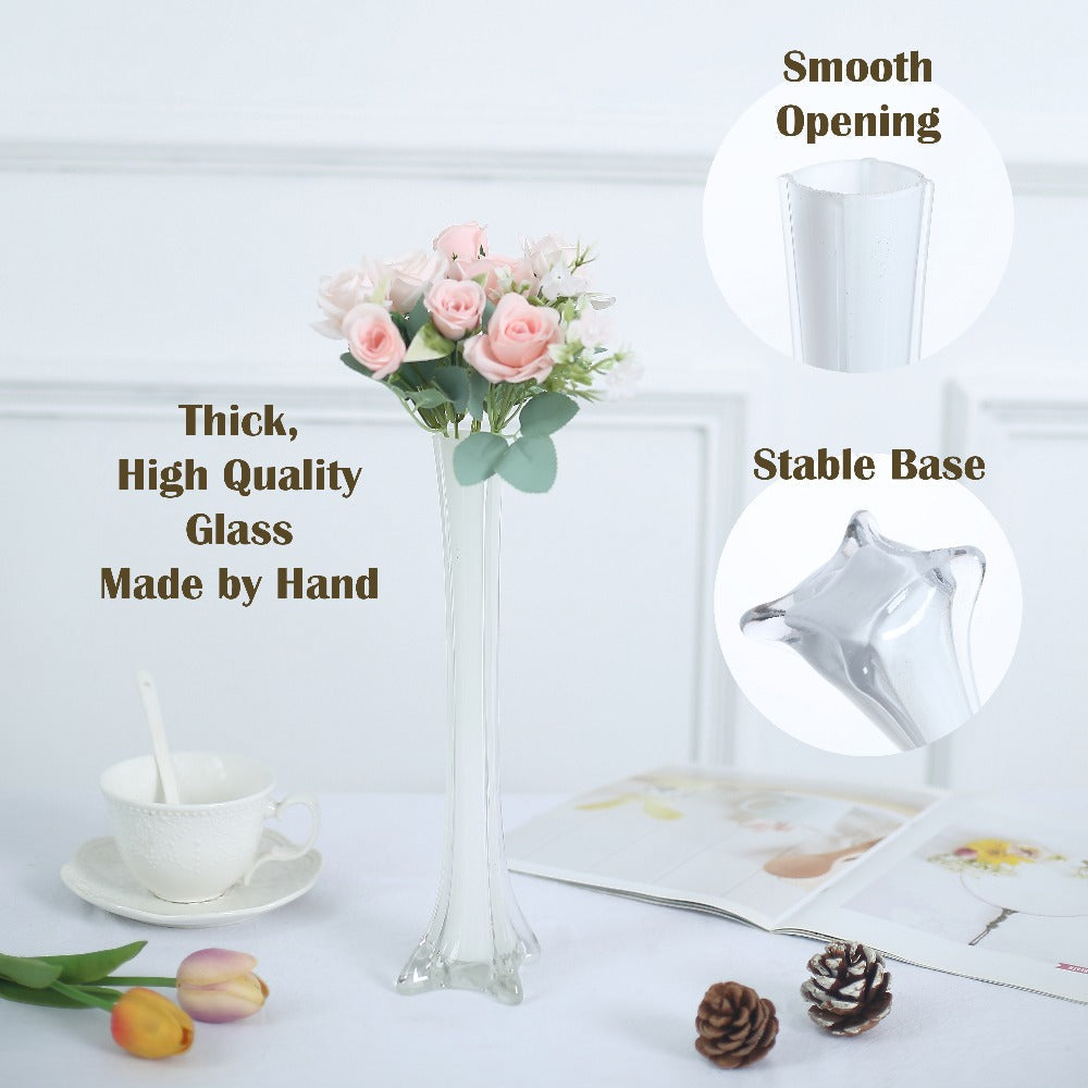 Eiffel Tower Vase Pack of 12 – Tall Glass Flower Vases for Wedding Centerpiece, Event Table Decor, Floral Arrangements & Party Decoration